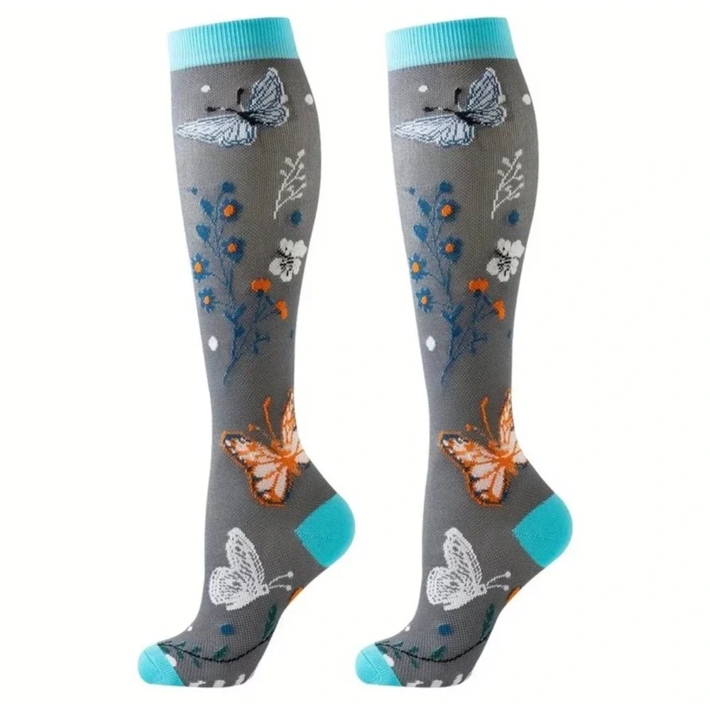 Unisex 20-30 mmHg Compression Socks L/XL Medical Butterflies‎ Gardencore 2 Pairs